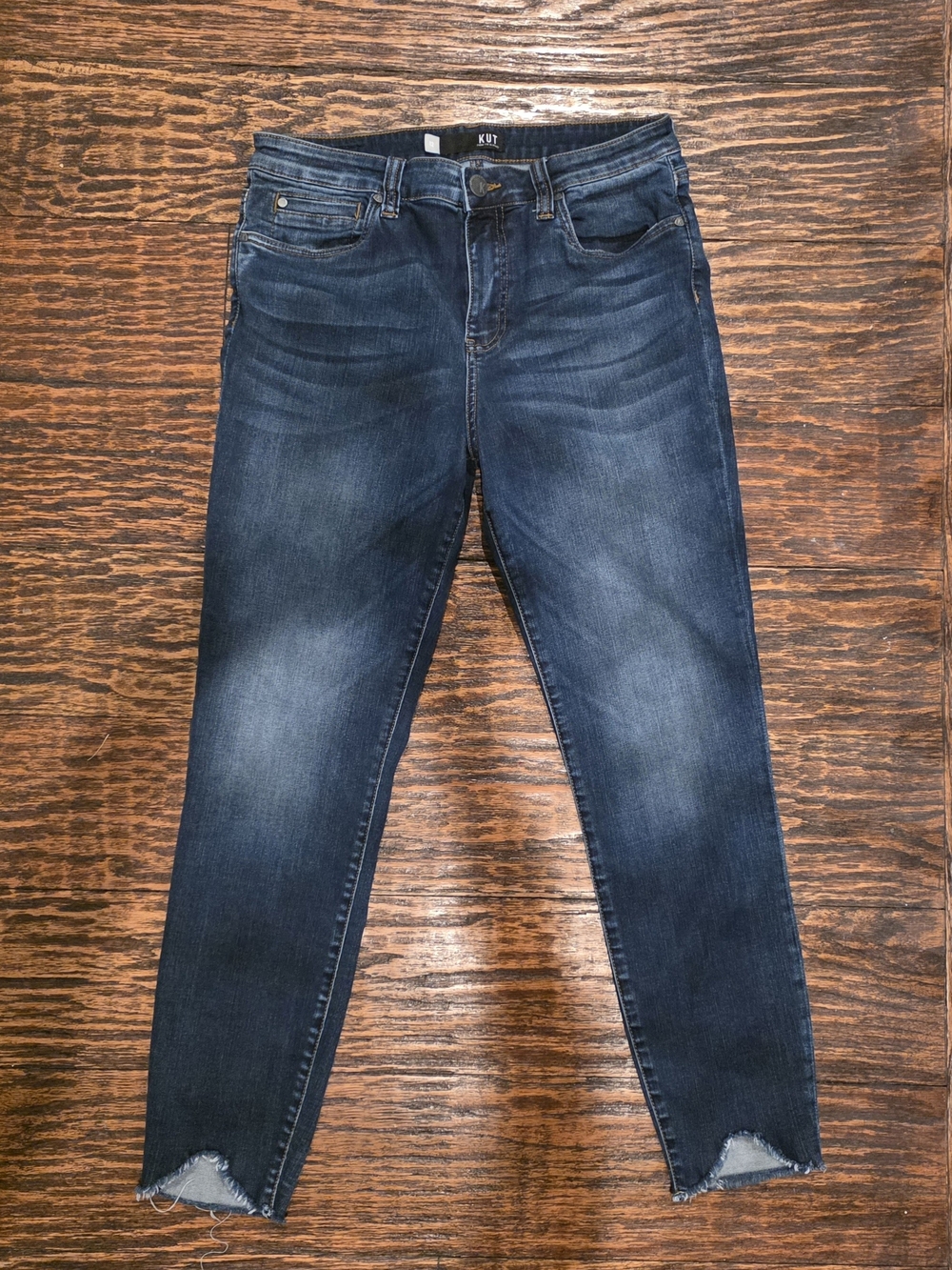KUT From The Kloth Diana Skinny Jeans Size 12 Dark Wash Raw Hem Stretch Denim